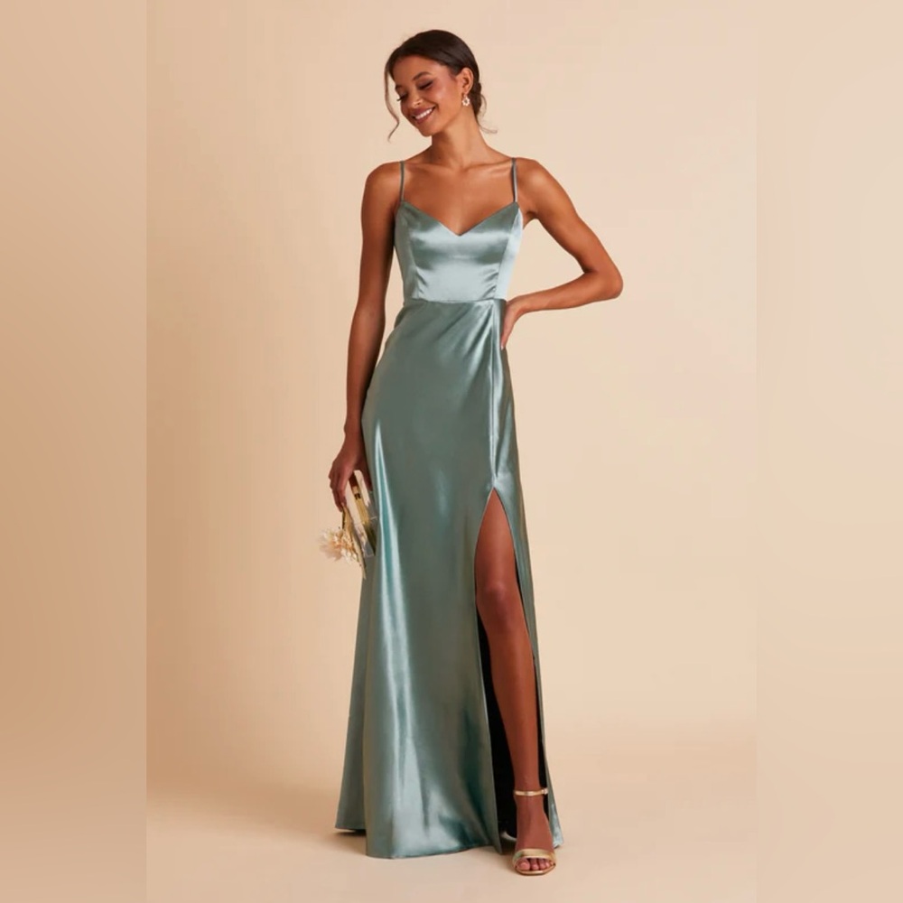 Birdy Grey Sea Glass Shiny Satin Gown, worn once!